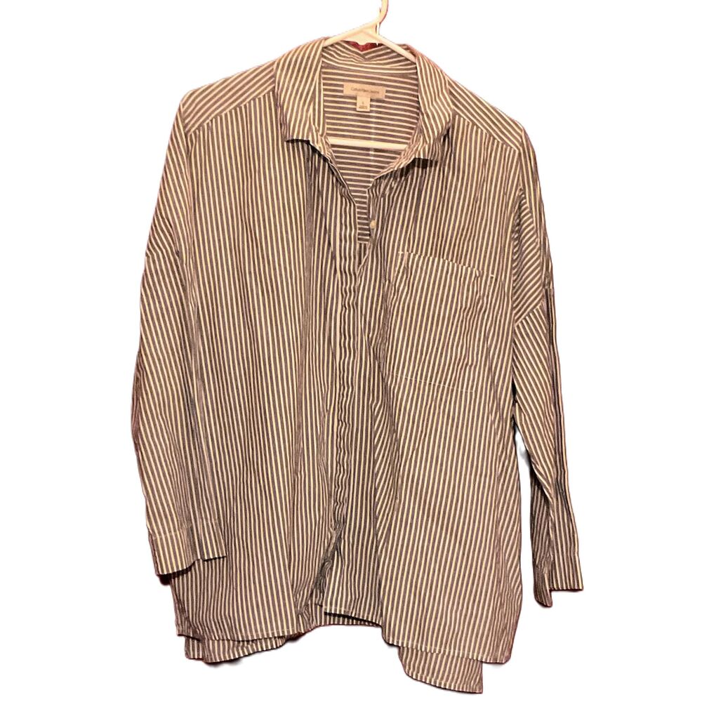 Calvin Klein Jeans Teal Vertical Stripes Long Sleeves Dress Shirt Size Large